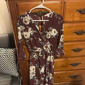 Floral Wrap Dress - Burgundy and White